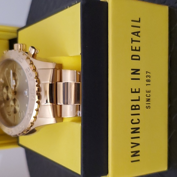 Invicta Men's 1270 Specialty Chronograph Gold Dial 18k Gold Ion-Plated Stainless - Picture 3 of 11